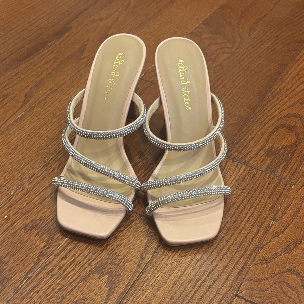 Altar’d State Women's Beige Sandals with Rhinestone Straps